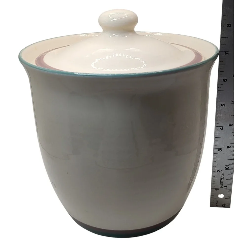 Pfaltzgraff Juniper‎ Large Canister with Lid Cream Green and Pink Food Storage